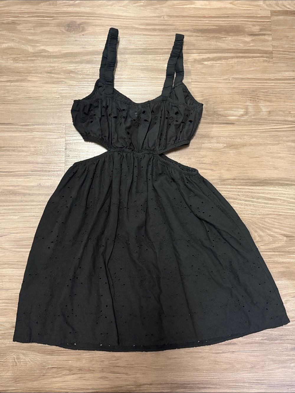 American Eagle Eyelet Cutout Babydoll Mini Dress XS Black 100% Cotton - Picture 4 of 15